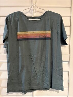 Roxy Women’s Size XL Teal Graphic Tee with Retro Stripe